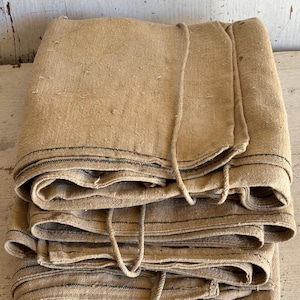 Sacs à grains anciens en chanvre tissés à la main, Italie du Sud, années 1930, toile naturelle, lourds