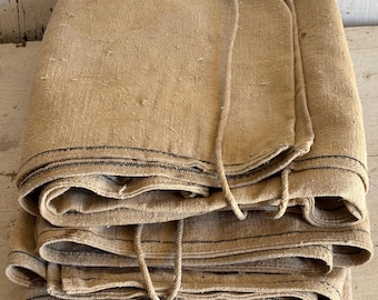 Antique Italian handwoven Grain Sacks, Blue stripes, Cushion Shams, European Undyed Homespun