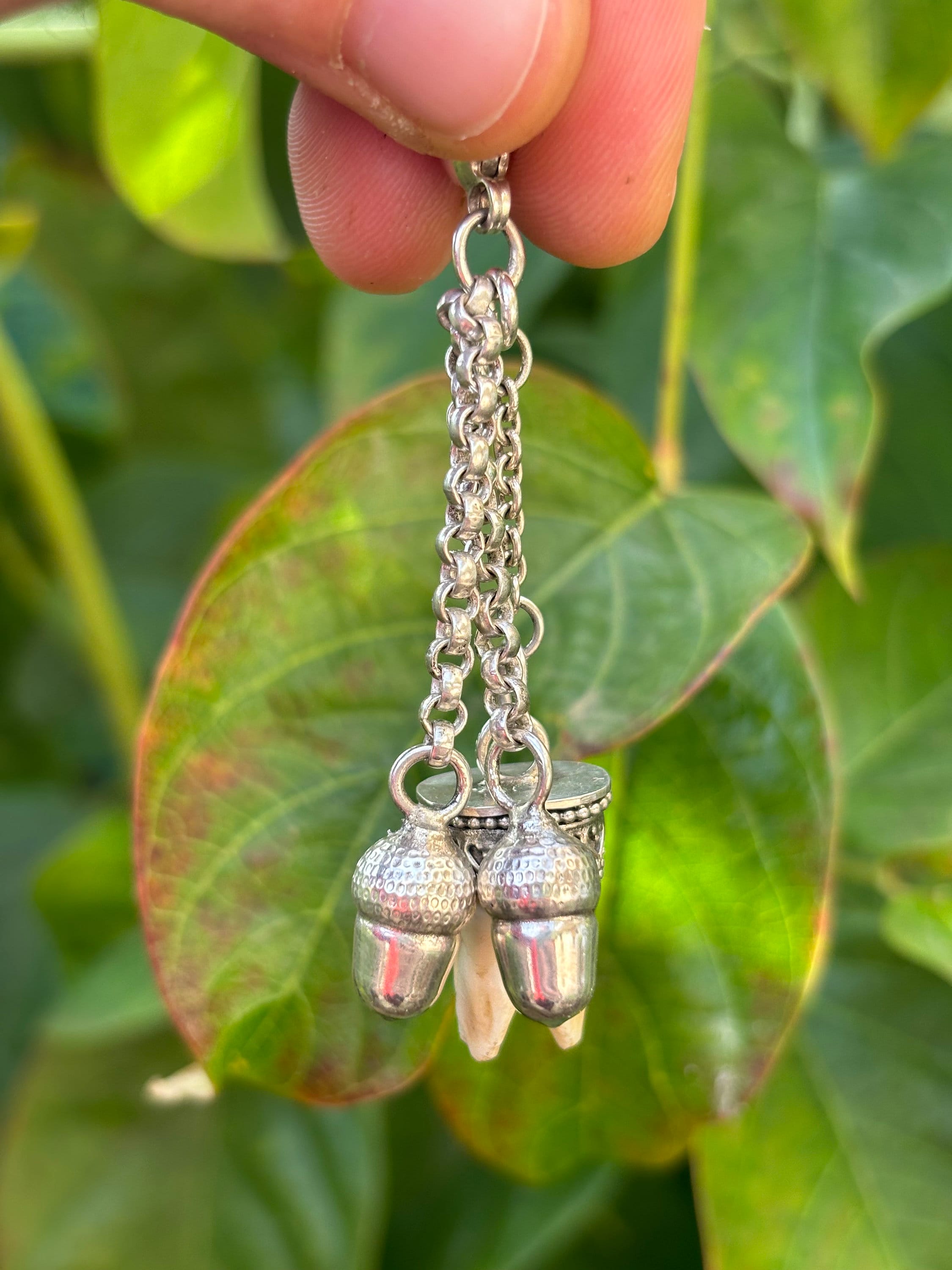 Vintage Tooth Charivari Pendant, Acorns Charms, Oktoberfest