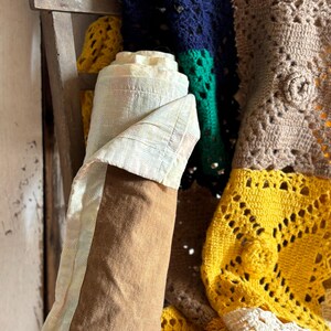 Tappeto vintage double-face colori autunnali tela rustica marrone e cotone leggero giallo con stampa astratta Tappeto runner da tavolo