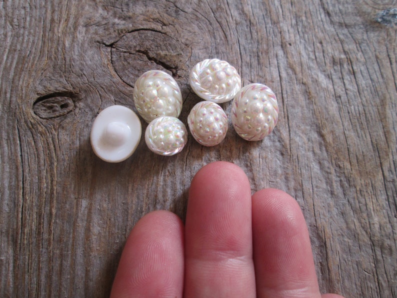 Antique Rare Czech bubble glass White Milk Buttons Carnival Iridescent jewel buttons Sewing craft project Jewelry making Altered art Diy