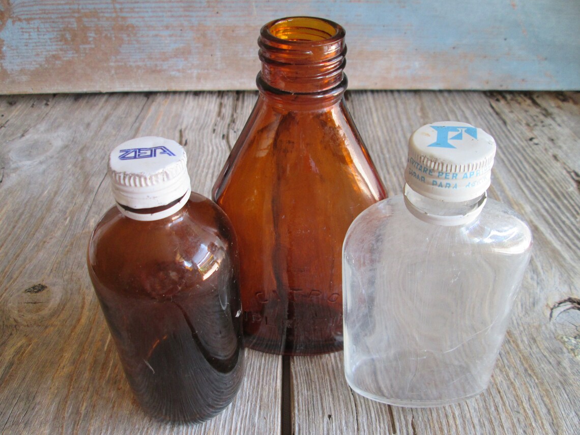 Vintage 1960s Glass Bottles cough Syrup Citro Piperazina Etsy