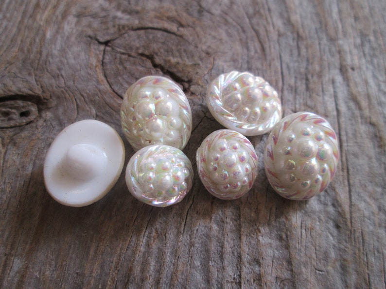 Antique Rare Czech bubble glass White Milk Buttons Carnival Iridescent jewel buttons Sewing craft project Jewelry making Altered art Diy
