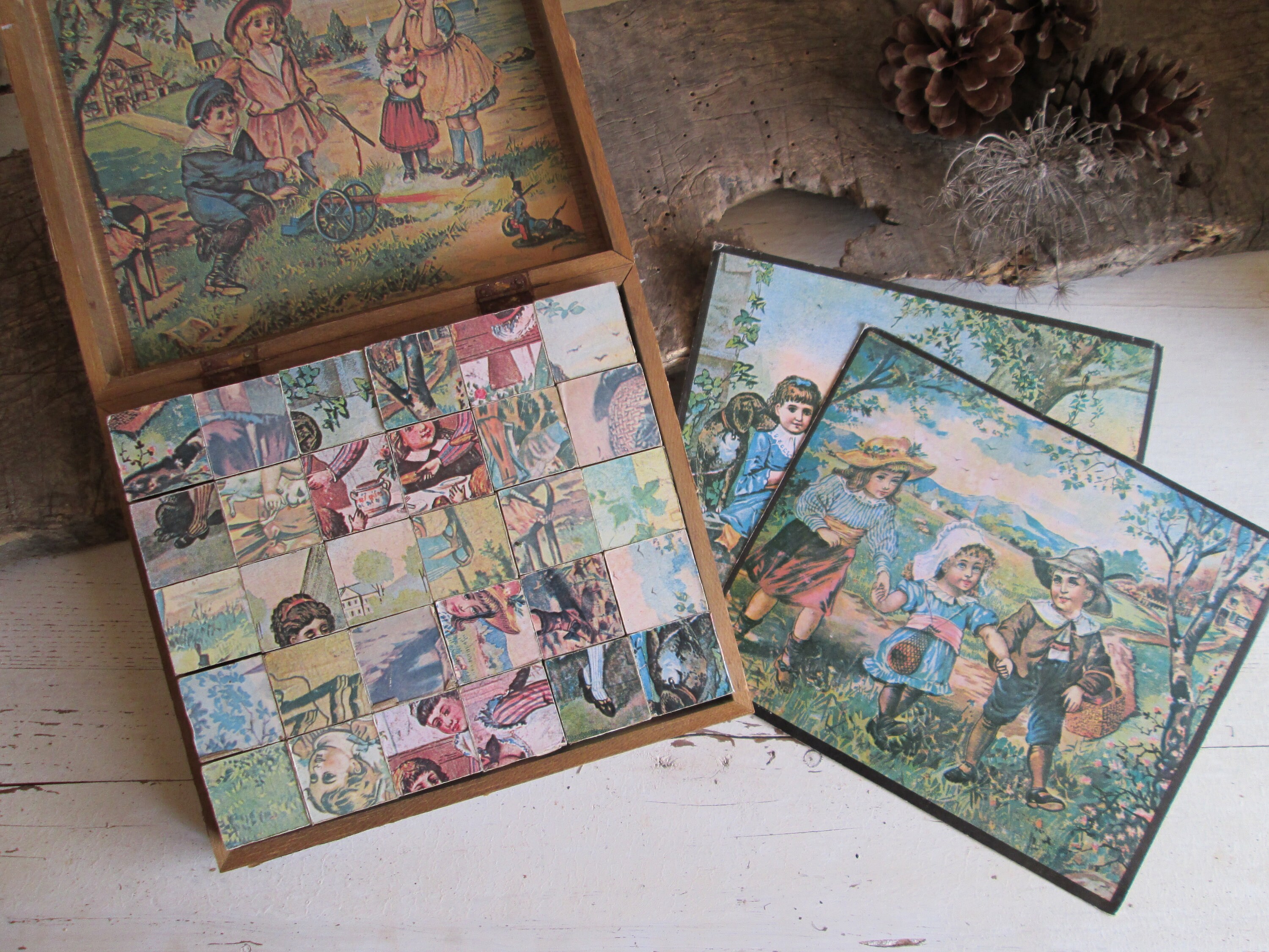 Antique wooden Puzzle blocks Collectible toys Country chic Etsy