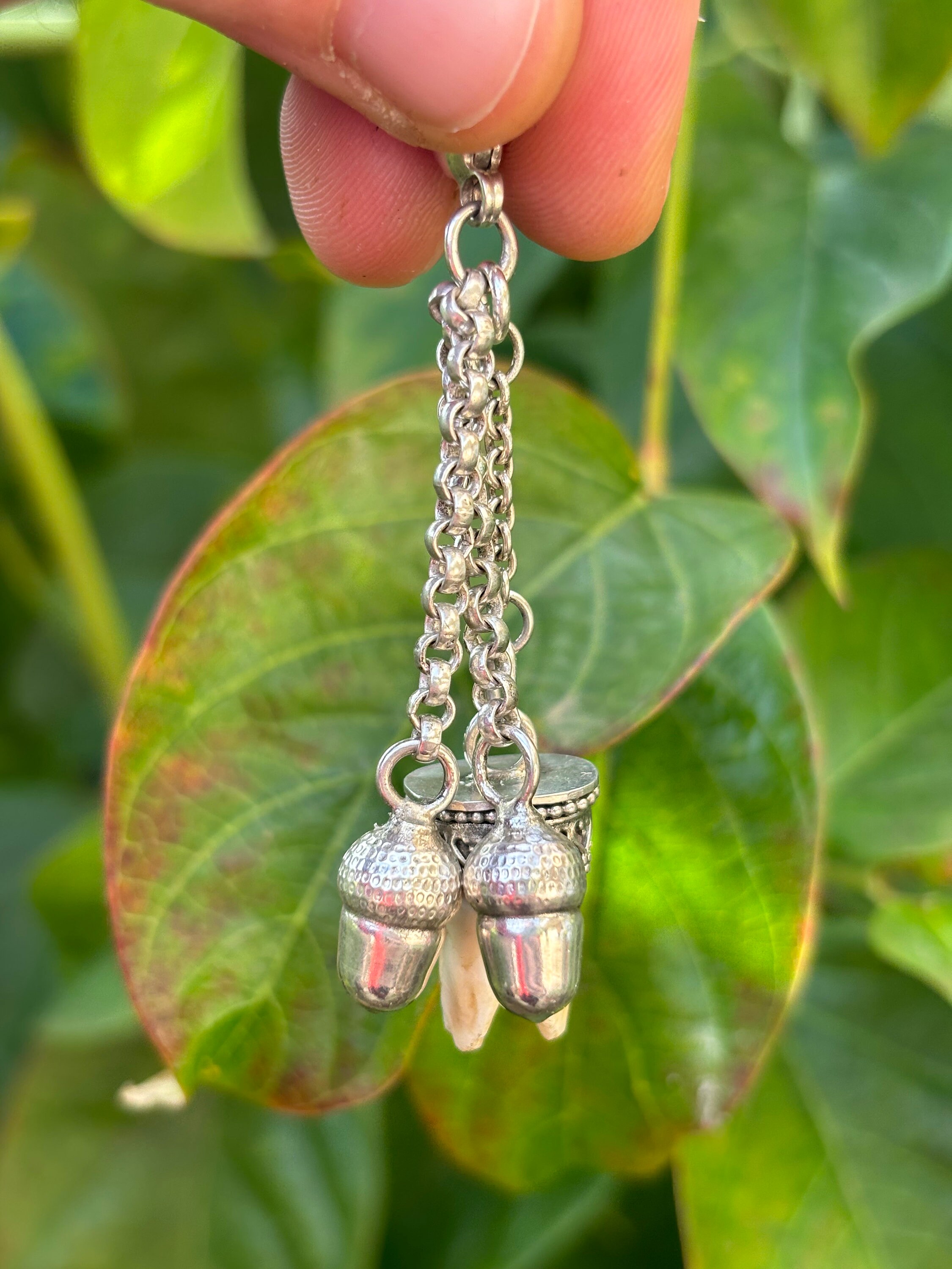 Vintage Tooth Charivari Pendant, Acorns Charms, Oktoberfest