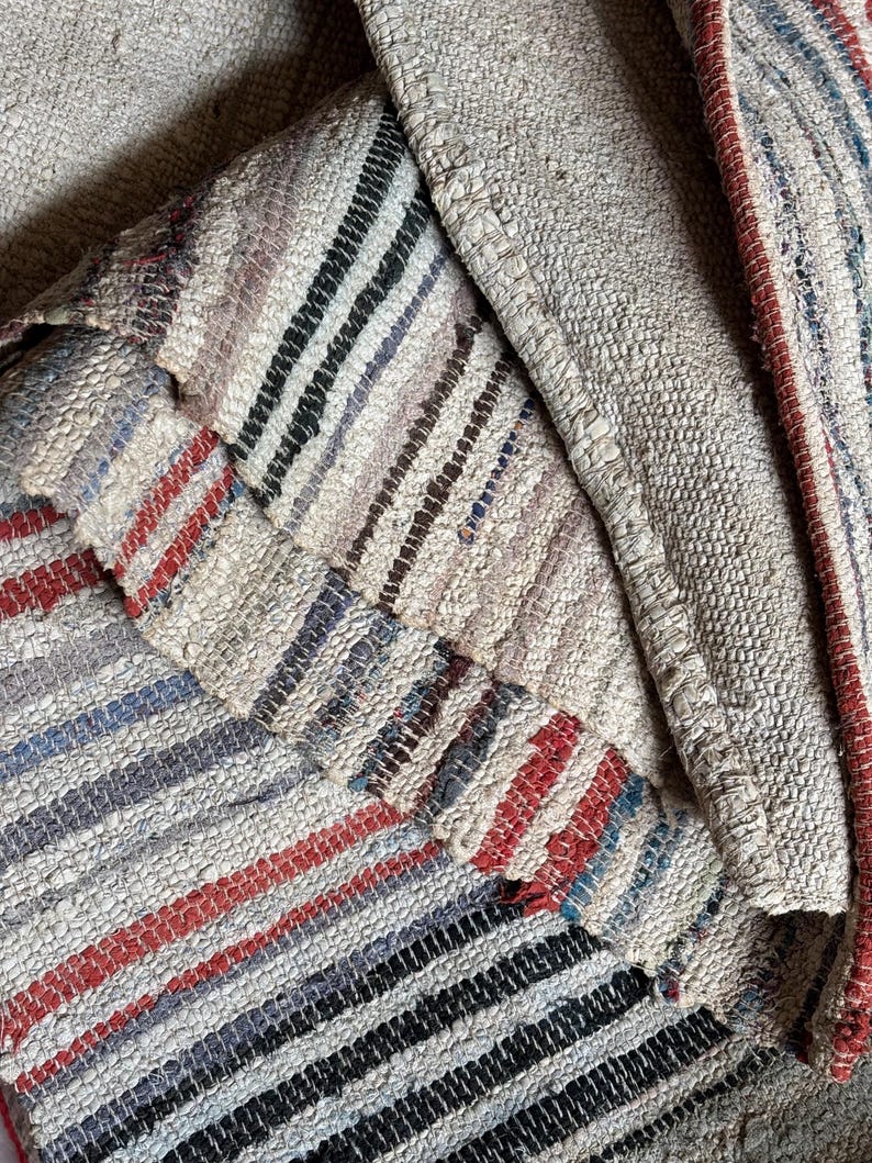 Antique Traditional hand loom Blanket, Mediterranean weaving rug - Sicilian Frazzata - 5.4 kg image 5