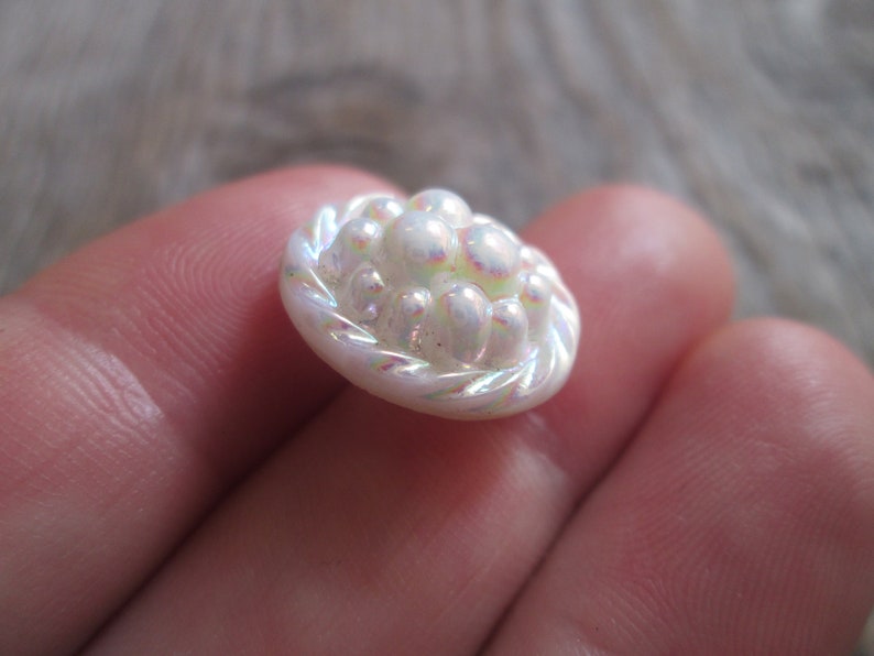 Antique Rare Czech bubble glass White Milk Buttons Carnival Iridescent jewel buttons Sewing craft project Jewelry making Altered art Diy