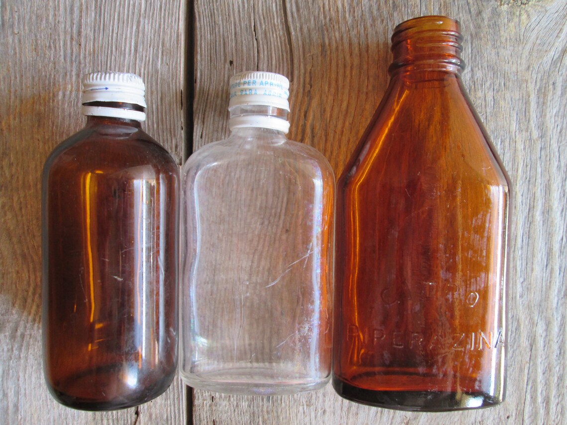 Vintage 1960s Glass Bottles cough Syrup Citro Piperazina Etsy