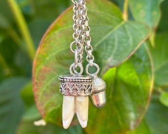 Vintage Tooth Charivari Pendant, Acorns Charms, Oktoberfest