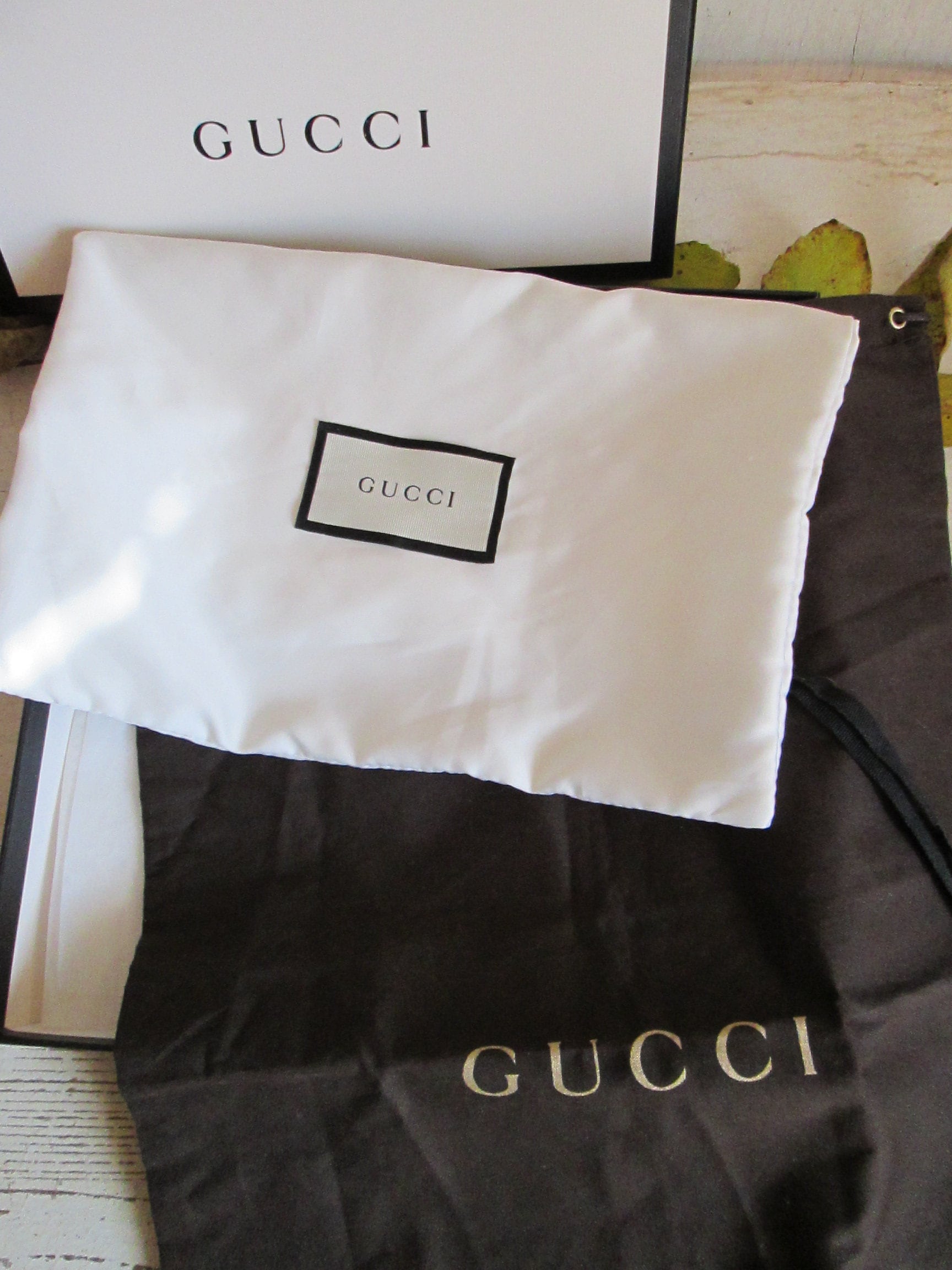 2 Gucci Authentic Dust Bag & 1 Cardboard Box Empty Storage Box 