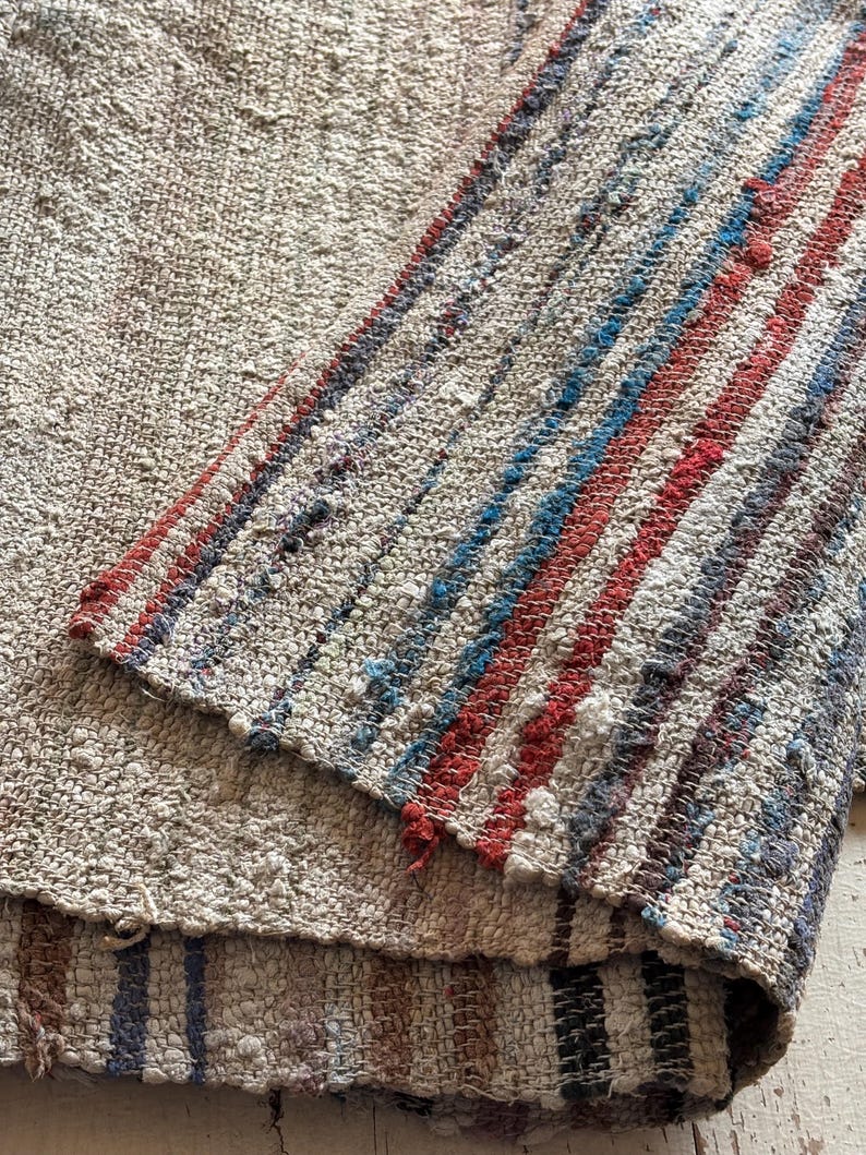 Antique Traditional hand loom Blanket, Mediterranean weaving rug - Sicilian Frazzata - 5.4 kg image 4
