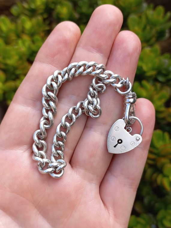 Sterling Silver Chain Link Necklace and Bracelet with Heart Charms