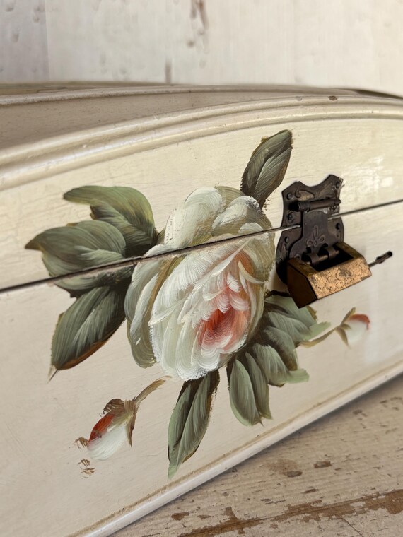 Vintage Hand Painted Roses Wooden Box Wooden Box Shabby Chic Style 