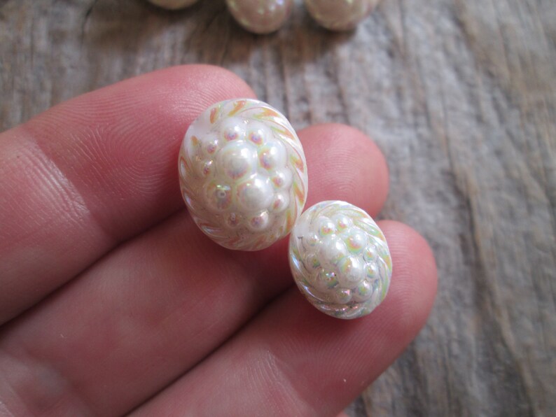 Antique Rare Czech bubble glass White Milk Buttons Carnival Iridescent jewel buttons Sewing craft project Jewelry making Altered art Diy