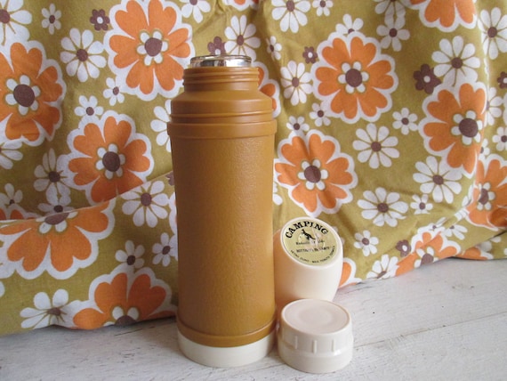 Vintage 1970 Mustard or Baby Blue Thermos Hot Drink Bottles 