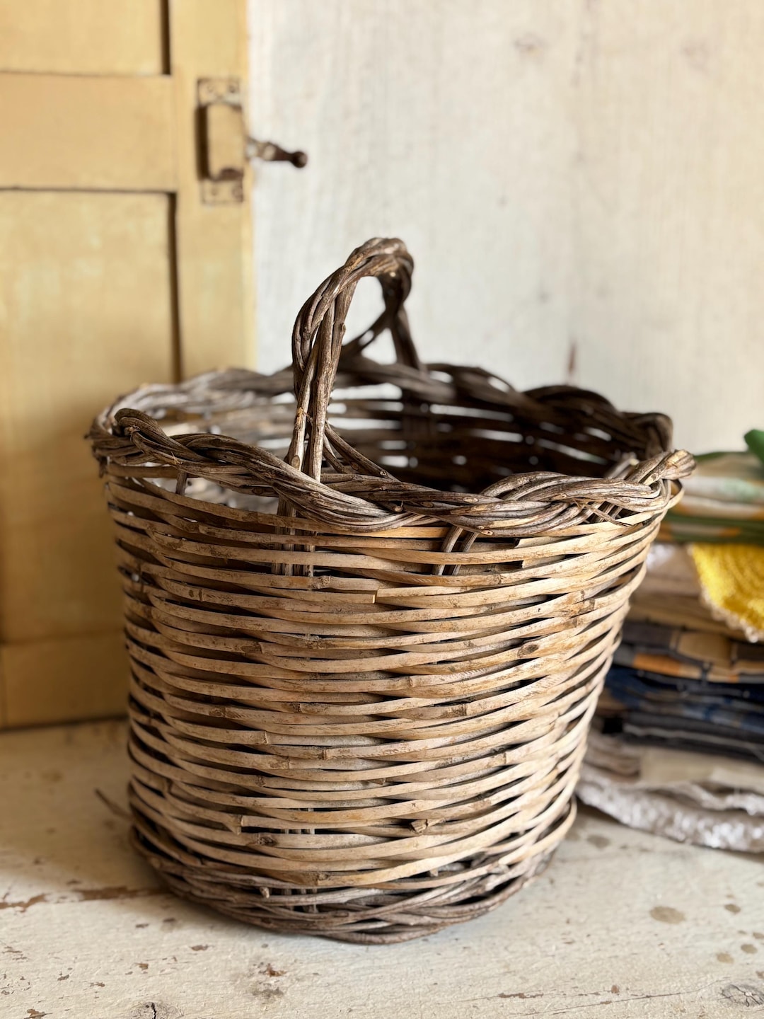 Old ‘panaro’ Basket in Olive Wood and River Reeds Decorative Hand Woven ...