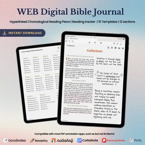 Biblia digital para llevar un diario, plan de lectura cronológica y seguimiento, diario de estudio bíblico, mapeo de versículos, Goodnotes Notability Noteshelf