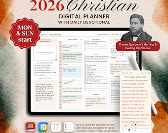 2026 Christlicher Digitaler Planer: Tägliche Andacht, Gebetstagebuch (Montag & Sonntag Start)