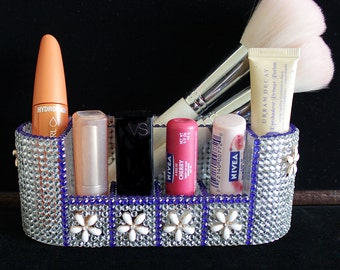 Rhinestone Bling Lipstick Brush Holder Acrylic Makeup Organizer Caddy