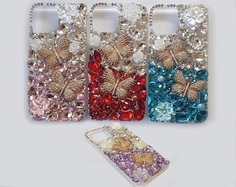 Rhinestone Bling 3D Deco Butterfly Flower Handmade iPhone 6/7/8 Plus X/Xs/XR/Xs Max 11/12/13/14/15 Pro Max Phone Case