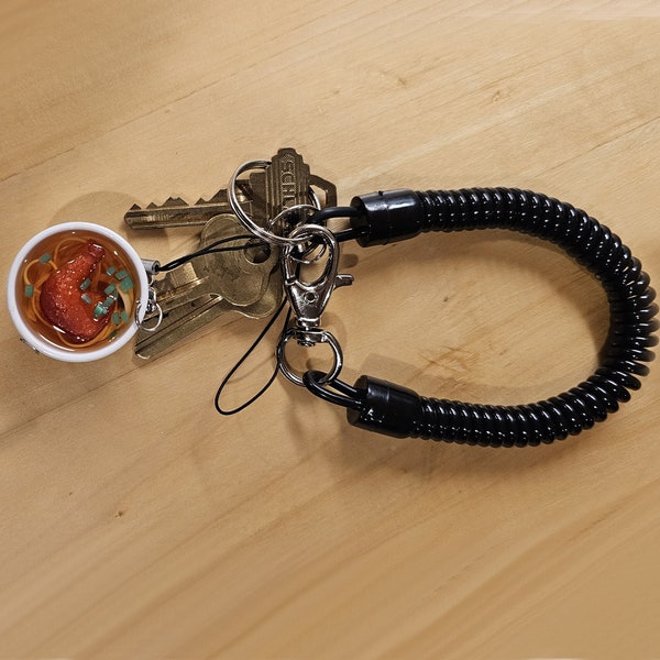 Retractable Hanging Wire Keychains Stretchy Plastic Spiral Keyrings Charms Ramen noodle Bowl Dessert Bowl