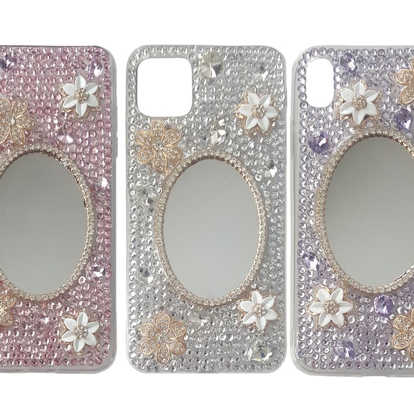 Rhinestone Bling 3D Deco Customized Mirror Flowers Handmade iPhone  6/7/8/ Plus X/Xs Xr XsMax 11/12/13/14/15 Pro Max Phone Case