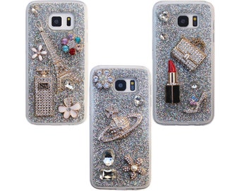 Silver Glitter 3D Rhinestone Deco Charm Samsung Galaxy S5/S6/S7/S8/S9/S10/S20?S21/S22 Note 5/9/10/20  J3 J7 A20/30 Phone Case