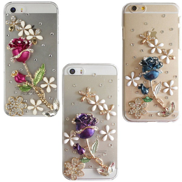 Rhinestone Bling 3D Deco Customized Rose Handmade iPhone 6/7 /8/11/12/13/14/15 Pro Max X/Xs/XR/Xs Max Phone Case