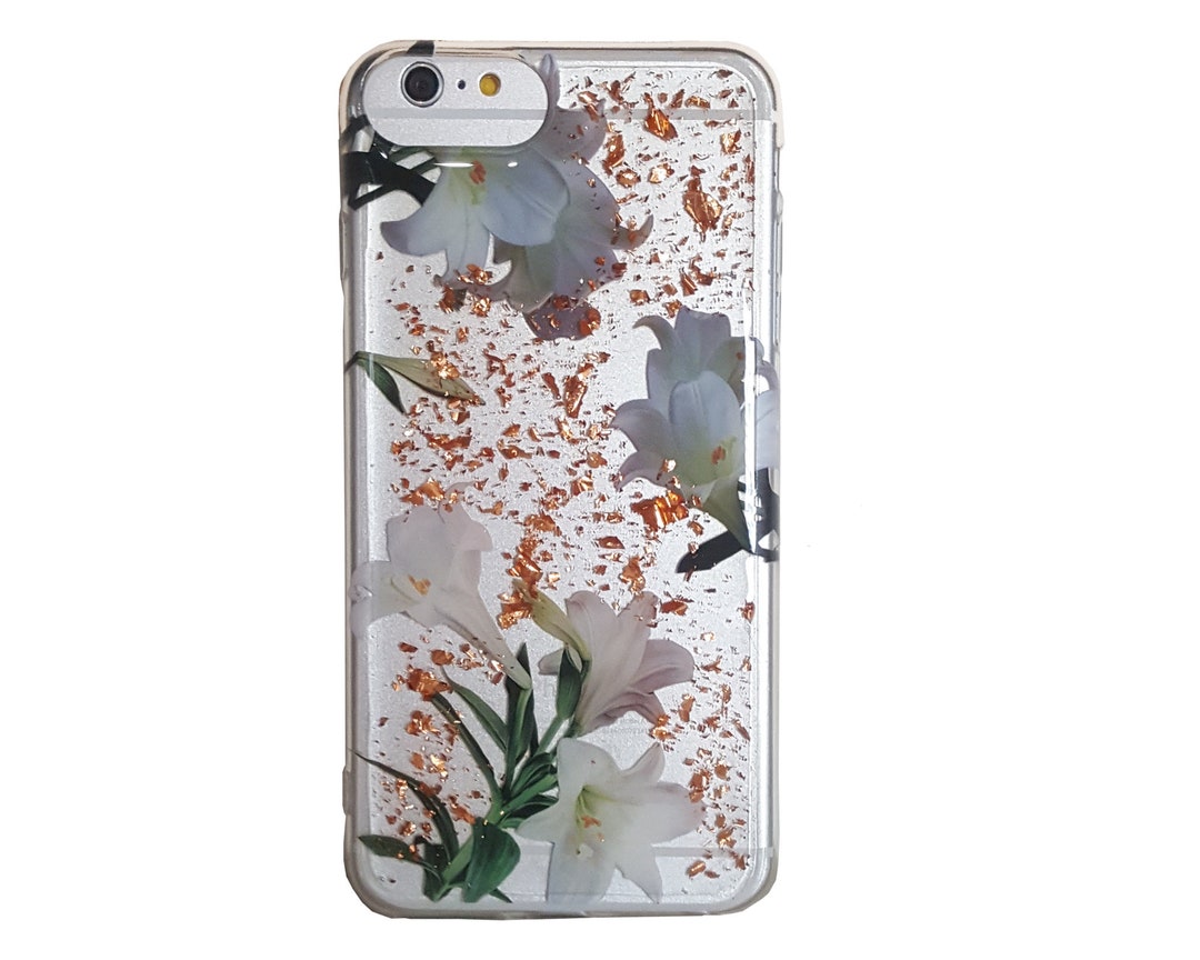 Lily Gold Flake TPU Rubber Cell Phone Case iPhone 6/7/8/ Plus X/xs Xr