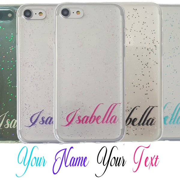 Personalized  Clear TPU  Glitter Resin Pateglamt Script Custom Name Text  Phone Case iphone 7/8 7+/8+ X/Xs Xs Max XR/11/12/13/14/15 Pro max