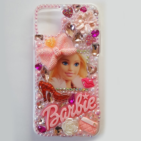 Kawaii Barbie Flowers Bow Pearl Rhinestone Deco 3D iPhone 6/7/8 Plus/Xs/Xr/ XsMax/ 11/12/13/14/15 Pro Max Phone Case Phone Case