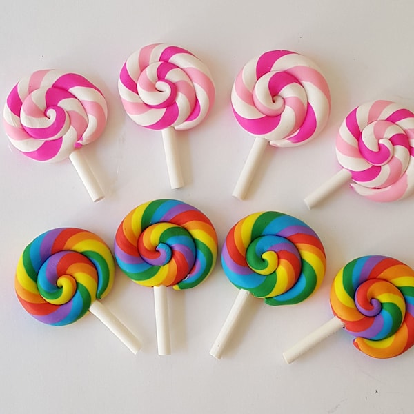 4 Pcs Kawaii Polymer Clay Swirl Colorful Lollipop Deco DIY Craft Cabochon