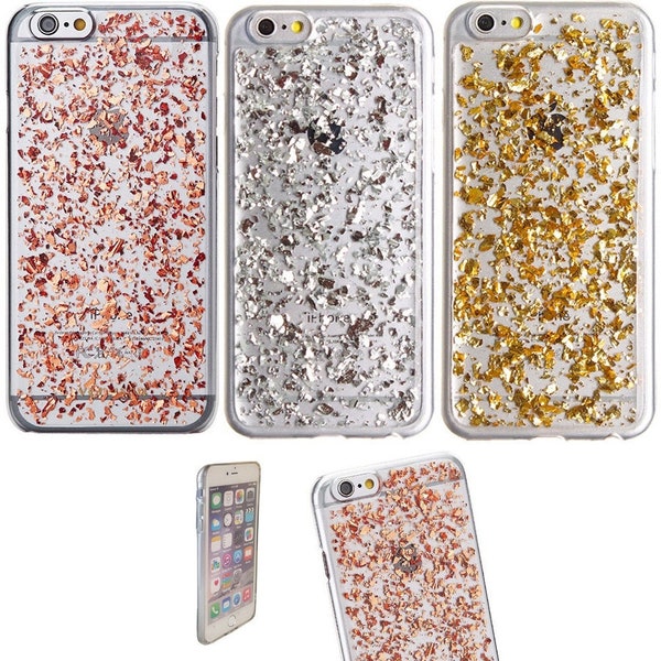 Rose Gold Silver Flake Leaf iPhone 6/7/8/11/12/13/14/15 Pro Max Xs/XR/Xs MAX Phone Case Cover