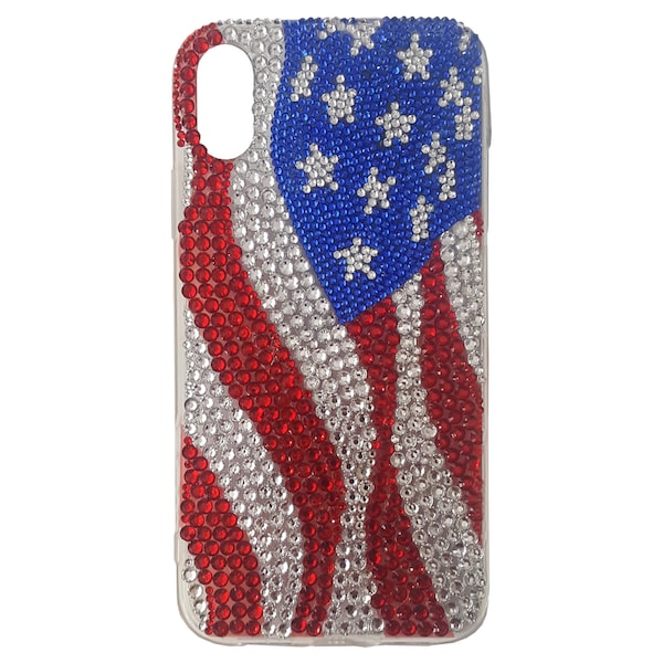 US American Flag Rhinestone Bling 3D Phone Case iPhone 6/7/8 Plus X/Xs/XR/Xs Max iPhone 11/12/13/14/15 Pro Max