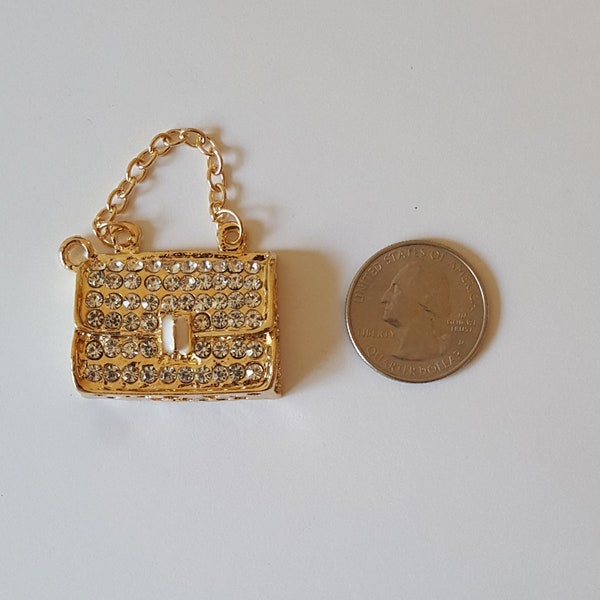 Rhinestone Purse Handbag Gold Bling Gorgeous Luxury Sparkling  Flatback DIY Deco  1 pc  35mm X 25 mm