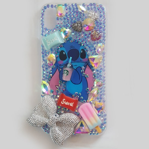 Stitch  Popsicle Candy Bling Silver Bow Rhinestone Deco 3D  iPhone 6/7/8 Plus/Xs/Xr/ XsMax/ 11/12/13/14/15 Pro Max Phone Case