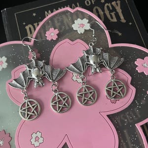 bat pentacle halloween earrings spooky goth alternative witchy jewelry