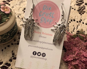 cicada dangly earrings goth alternative silver statement jewelry