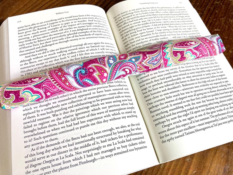 Book Page Holder, Bright Pink Paisley Print Cotton, Lavender Scented
