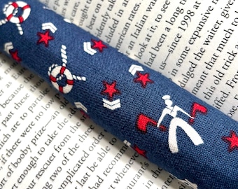 Vintage sailor print cotton fabric. Lavender Scented Bookworm, book weights, book page holder, keep pages open,
