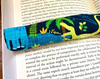 Dinosaur print cotton fabric. Lavender Scented Bookworm, book weights, page holder,