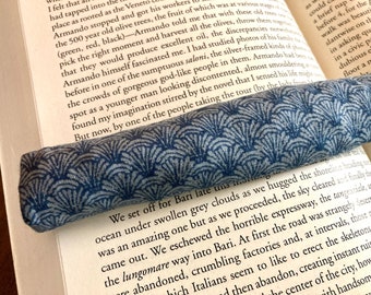 Blue scalloped print cotton fabric Bookworm, Book Weight, Book snake, Page holder, lavender scented