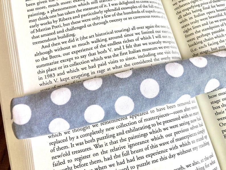 Book Page Holder, White Dots on Gray Print Cotton, Lavender Scented