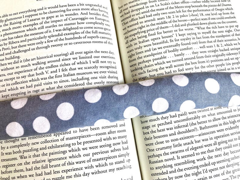 Book Page Holder, White Dots on Gray Print Cotton, Lavender Scented