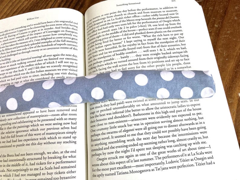 Book Page Holder, White Dots on Gray Print Cotton, Lavender Scented