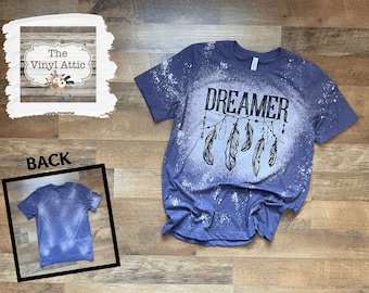 Dreamer Tee (Size L), Tshirt, Bleached Tee, Native American Feathers