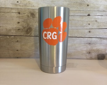 Stainless Tumbler, Football Cup, Football Tumbler, Clemson Cup, Tumbler With Decal, The Vinyl Attic, Sports Fan, Personalized, Team Tumbler