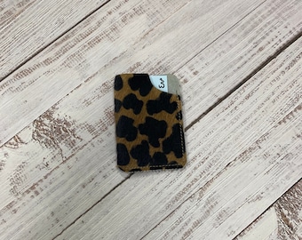 leopard print leather business card holder for hair stylist, travel ID wallet, boss gifts for her, gifts for women