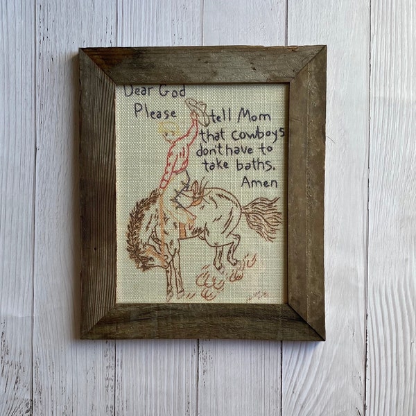 Barn wood framed cowboy picture, cowboy bathroom picture, cowboy nursery decor, western bathroom accessory, rustic home decor, cowboy bath