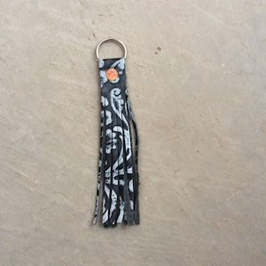 black leather keychain for women, fringe keychain for car keys, cowhide key fob for purses, genuine leather bag charm, 3rd anniversary gift